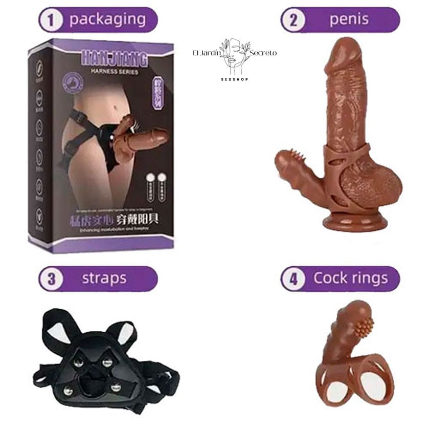 Arnés con Dildo 19cm Solido y Vibrador para clítoris Harness