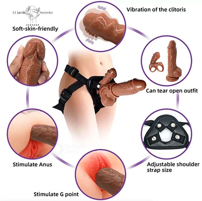Arnés con Dildo 19cm Solido y Vibrador para clítoris Harness