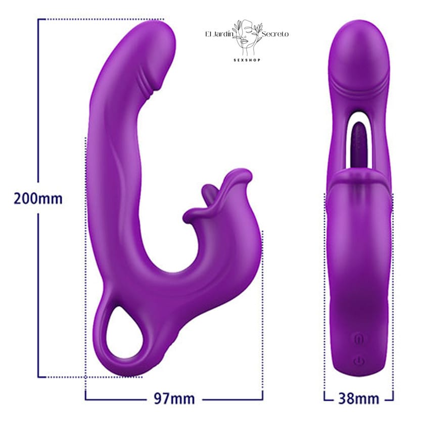 Vibrador 20cm Punto G Labios con lengua Clítoris Amelia Pink Sex Toys