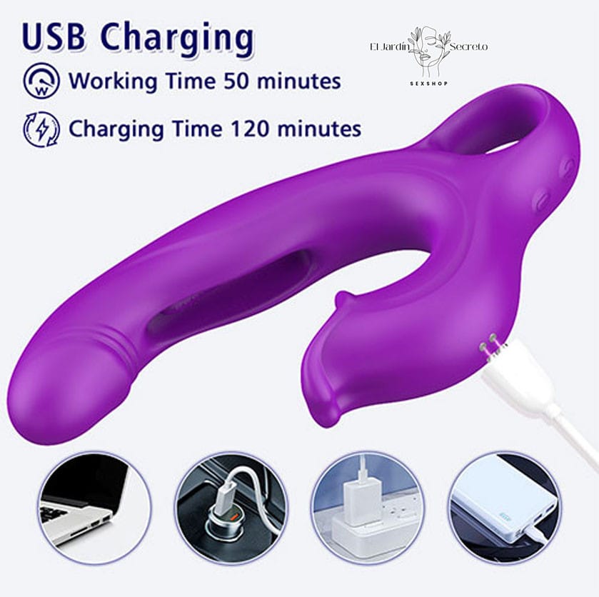 Vibrador 20cm Punto G Labios con lengua Clítoris Amelia Pink Sex Toys