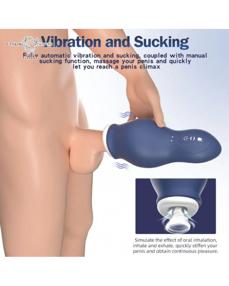 masturbador azul masculino con vibracion y succion dragon training cup
