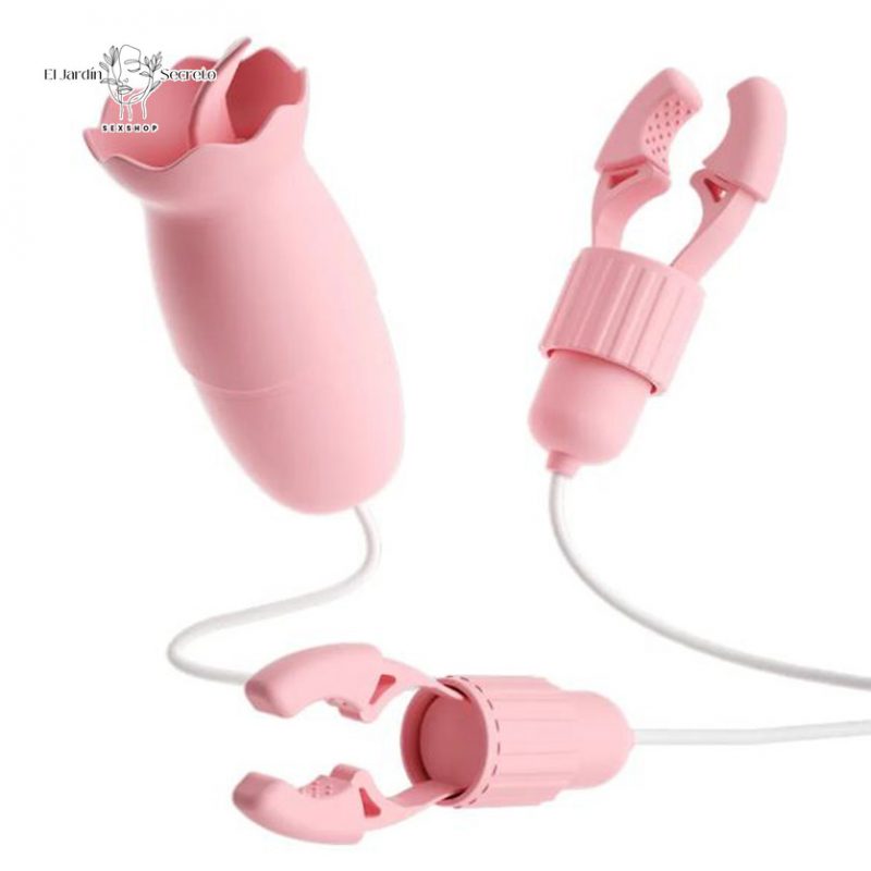 Pinzas para pezones con Lengua Vibrador de clítoris Pink Nipple Clip Licking