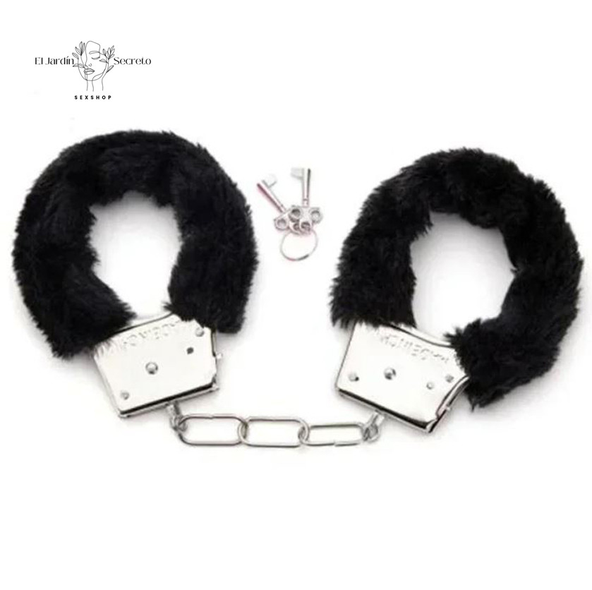 Esposas de Metal con Peluche Negro Juegos de restricción BDSM 1 Esposas de Metal con Peluche Negro Juegos de restricción BDSM