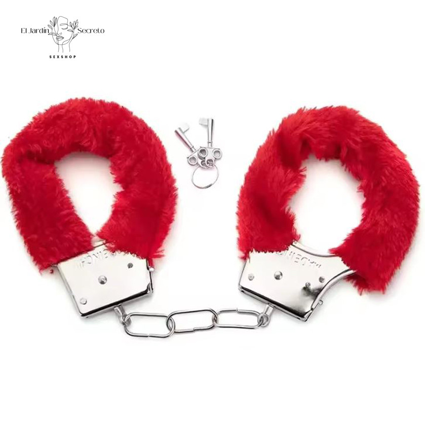 Esposas de Metal con Peluche Rojo Juegos de restricción BDSM