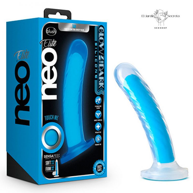 Dildo 18cm Brilla en la Oscuridad TAO Silicone Dual Density Neon Blue Blush