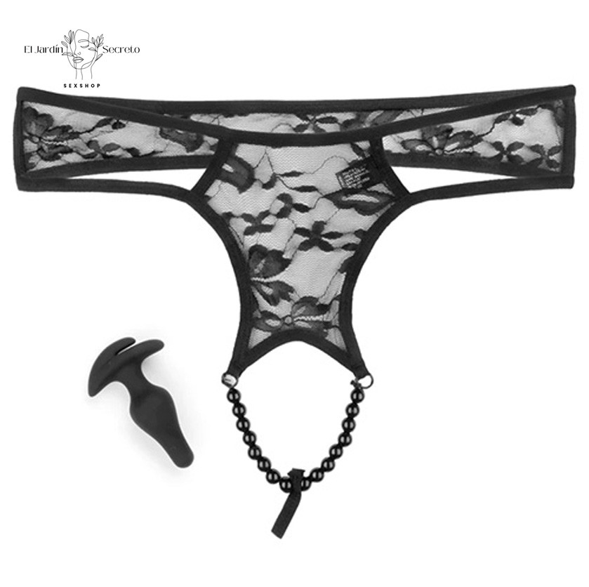 Tanga con Plug Anal y Perlas de placer XL-XXL Pleasure Pearls Pipedream