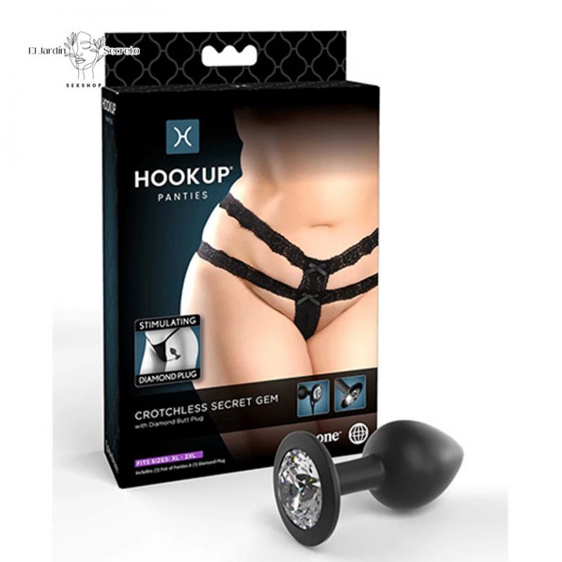 Tanga Negra con Plug Anal Diamante XL-XXL Secret Gem Pipedream