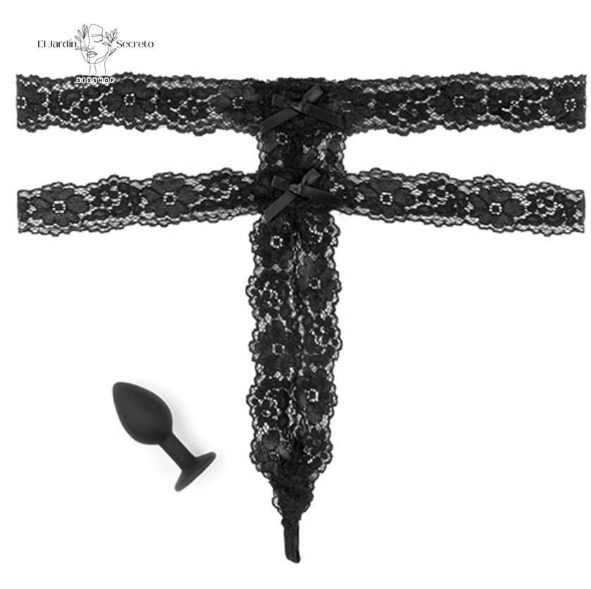 Tanga Negra con Plug Anal Diamante XL-XXL Secret Gem Pipedream
