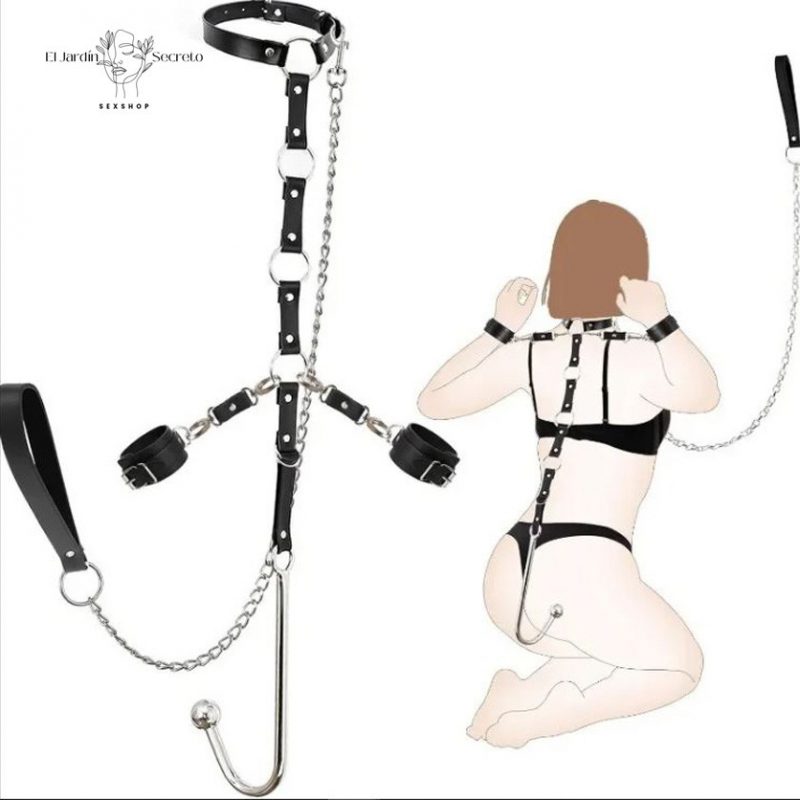 Gancho Hook Anal con Esposas y Correa para cuello Juegos Dominación BDSM Fetiche