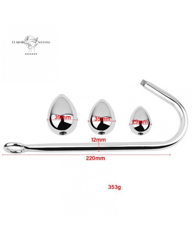 Gancho Hook Anal con 3 Plug Anal Acero BDSM Fetiche 4 gancho hook anal con 3 plug anal acero bdsm fetiche
