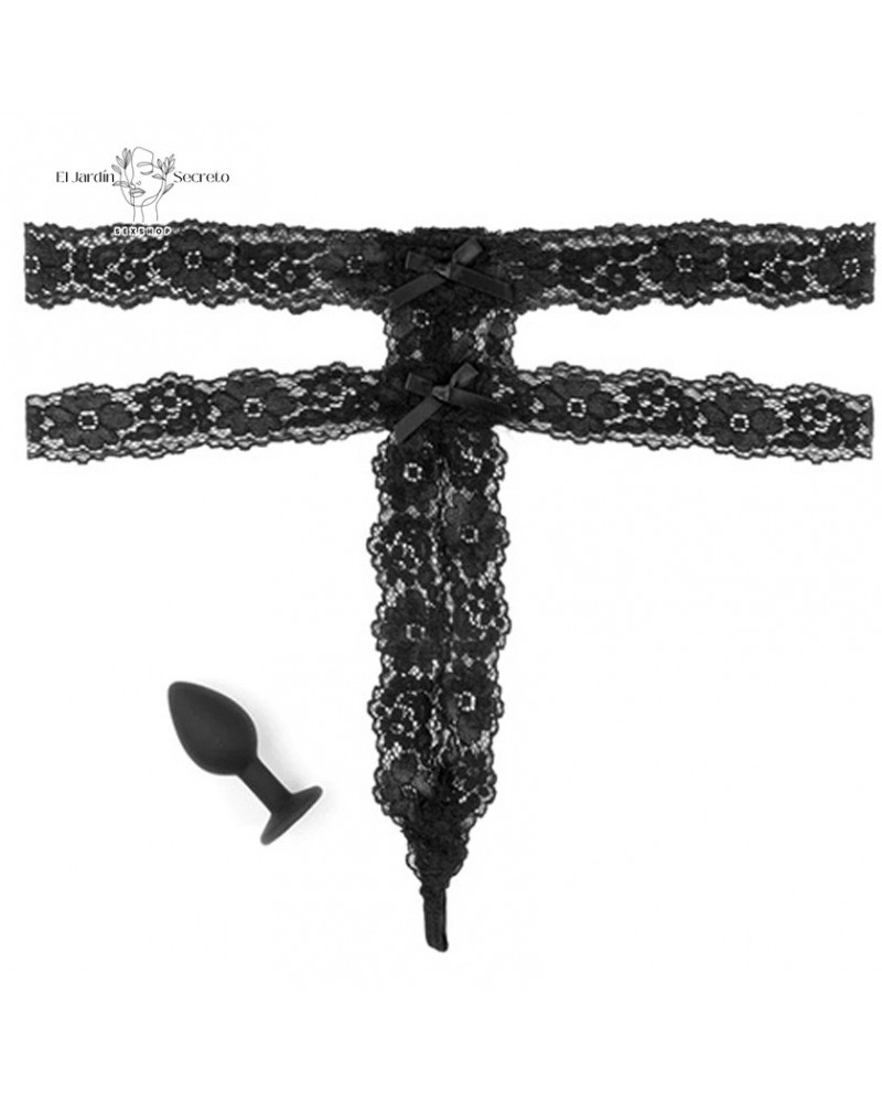 tanga negra con plug anal diamante s l crotchless secret gem pipedream