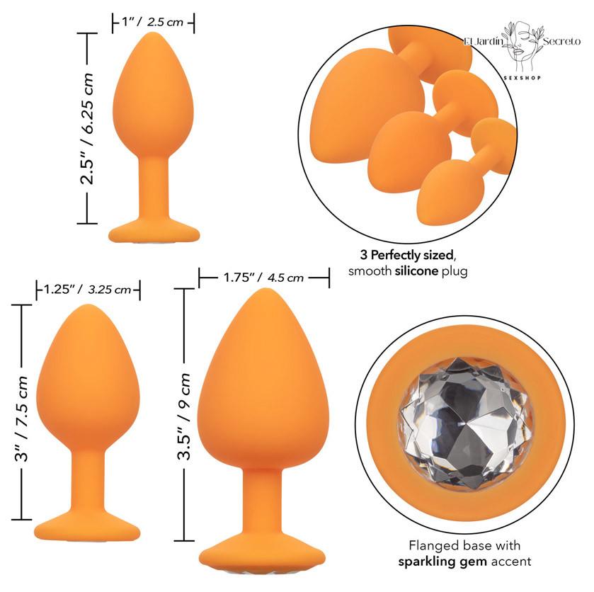 Plug Anal Amarillo Set 3 Plug Sexo Anal Cheeky Gems Orange
