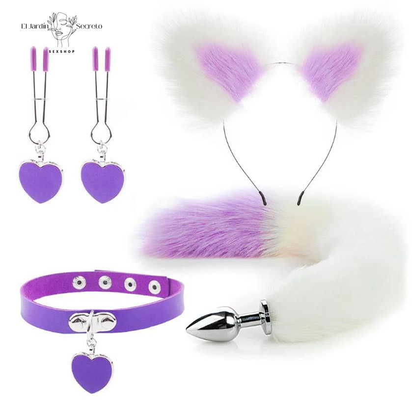 Kit Plug Anal Zorro B/M Diadema Gargantilla y Pinzas para pezones BDSM 1 Kit Plug Anal Zorro B/M Diadema Gargantilla y Pinzas para pezones BDSM
