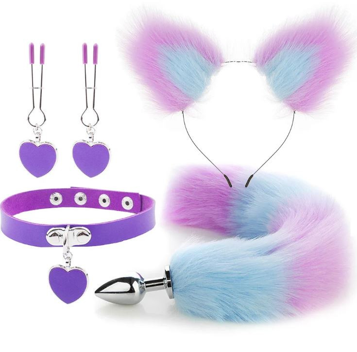 Kit Plug Anal Zorro R/A Diadema Gargantilla y Pinzas para pezones BDSM