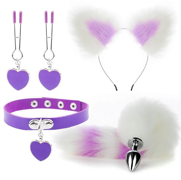 Kit Plug Anal Zorro B/M Diadema Gargantilla y Pinzas para pezones BDSM