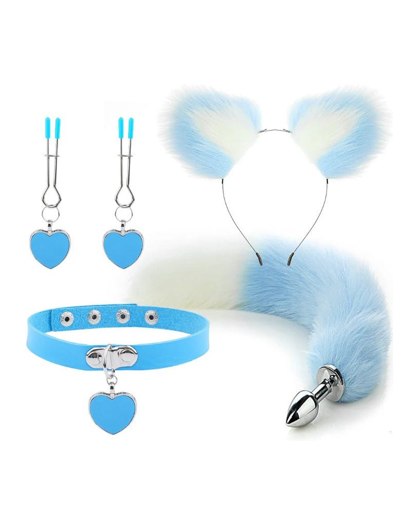 Kit Plug Anal Zorro A/B Diadema Gargantilla y Pinzas para pezones BDSM 3 kit plug anal zorro a b diadema gargantilla y pinzas para pezones bdsm