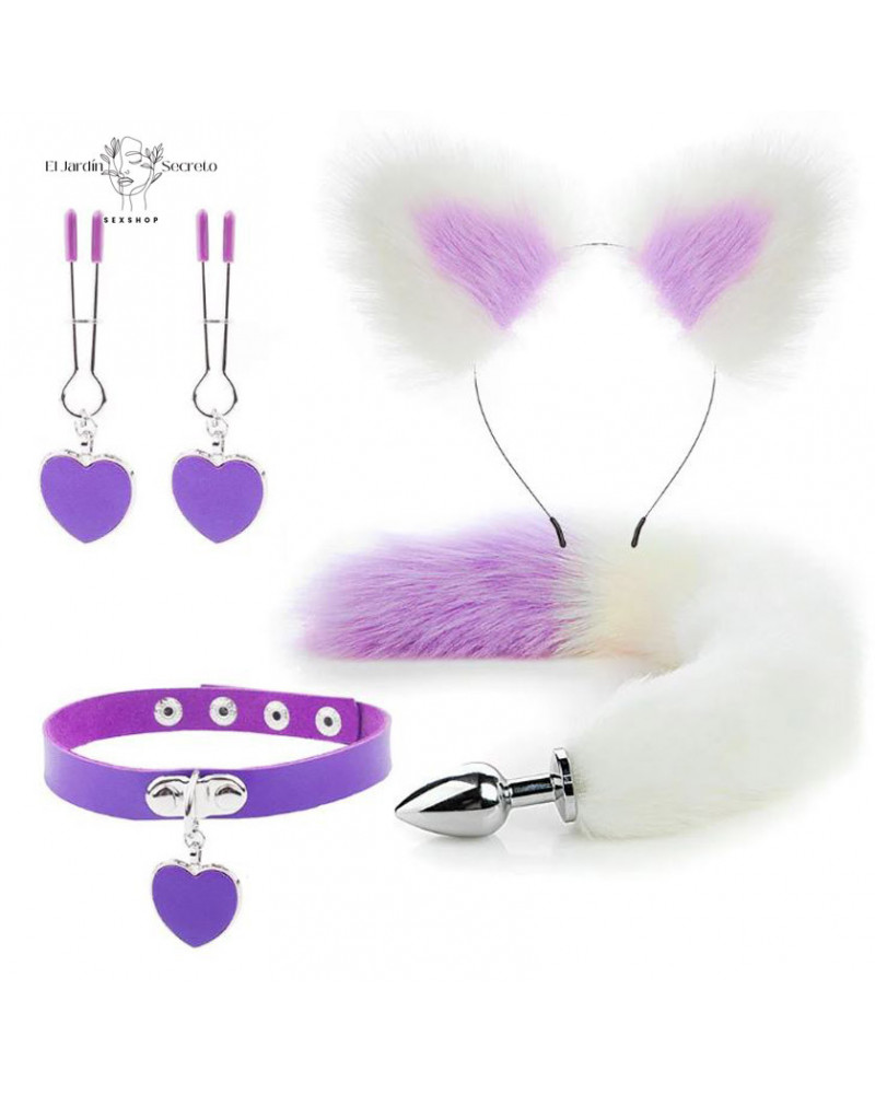 Kit Plug Anal Zorro B/M Diadema Gargantilla y Pinzas para pezones BDSM 3 kit plug anal zorro b m diadema gargantilla y pinzas para pezones bdsm