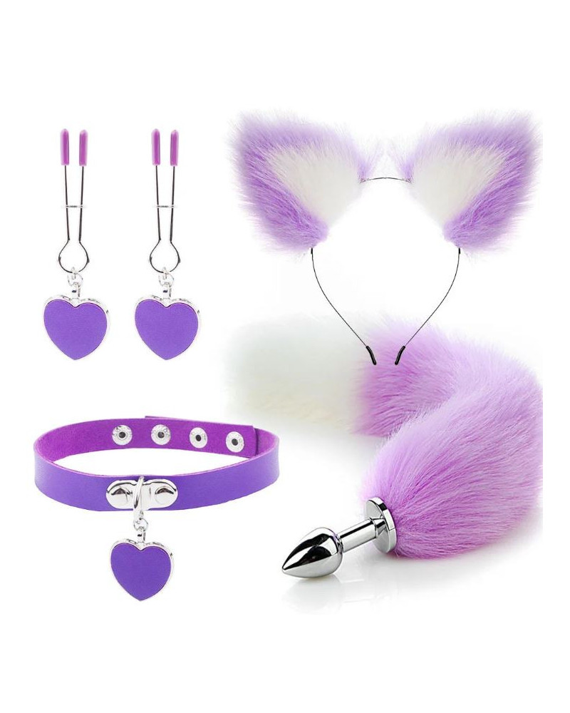 Kit Plug Anal Zorro M/B Diadema Gargantilla y Pinzas para pezones BDSM 3 kit plug anal zorro m b diadema gargantilla y pinzas para pezones bdsm