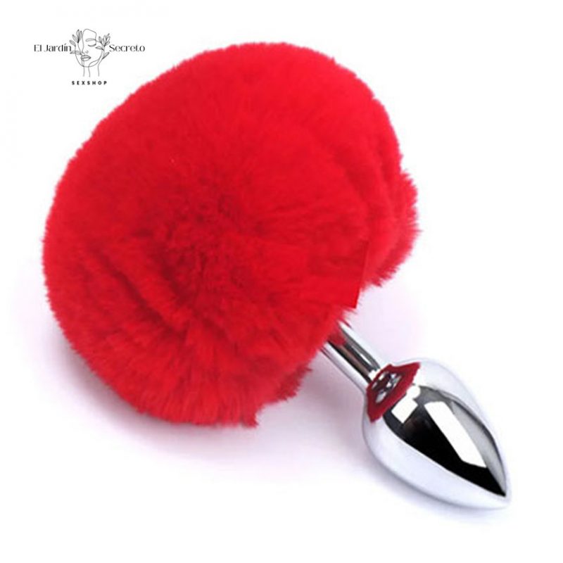 Plug Anal 7cm con Colita de Conejo Rojo Plug metálico BDSM