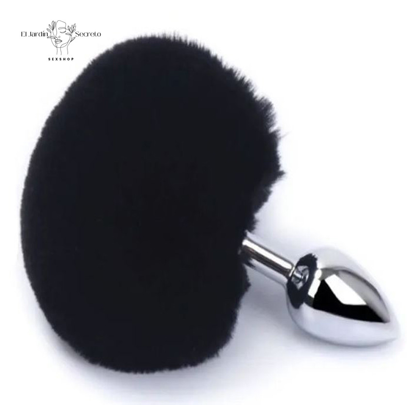 Plug Anal 7cm con Colita de Conejo Negro Plug metálico BDSM