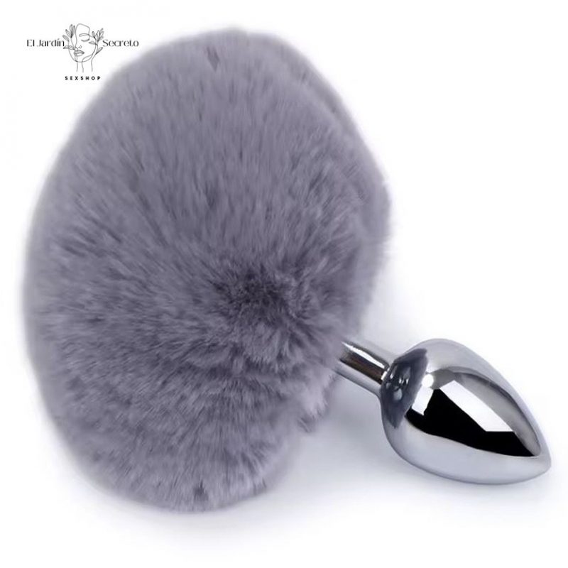 Plug Anal 7cm con Colita de Conejo Gris Plug metálico BDSM