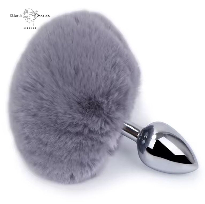 Plug Anal 7cm con Colita de Conejo Gris Plug metálico BDSM 1 Plug Anal 7cm con Colita de Conejo Gris Plug metálico BDSM