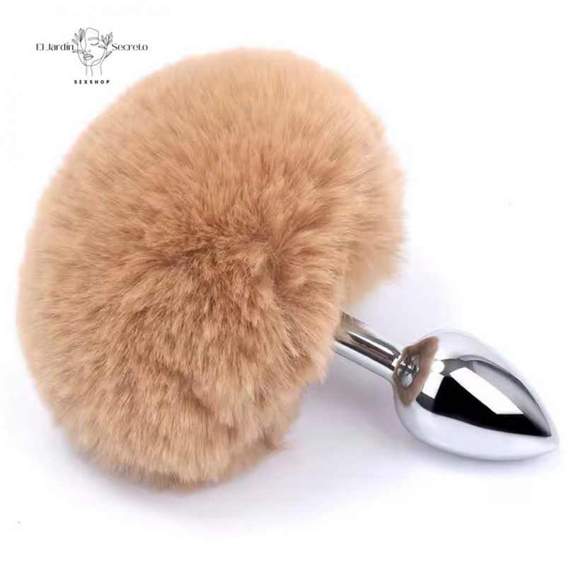 Plug Anal 7cm con Colita de Conejo Cafe Plug metálico BDSM