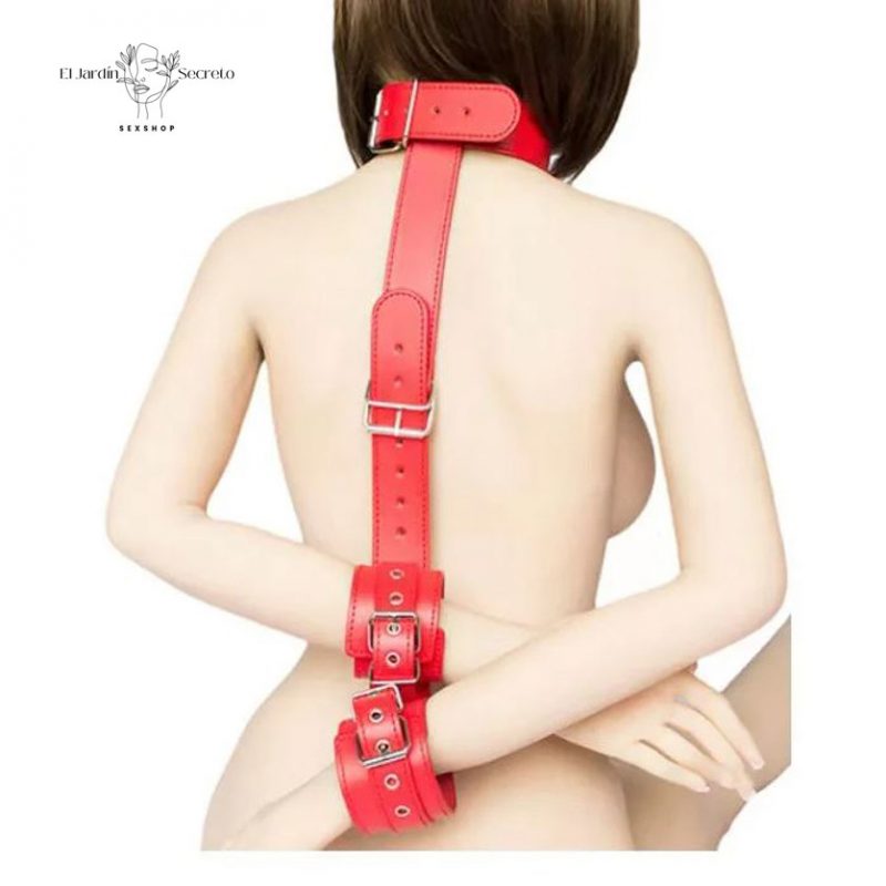 Collar con Esposas Arnés Rojo Sometimiento y Restricción BDSM