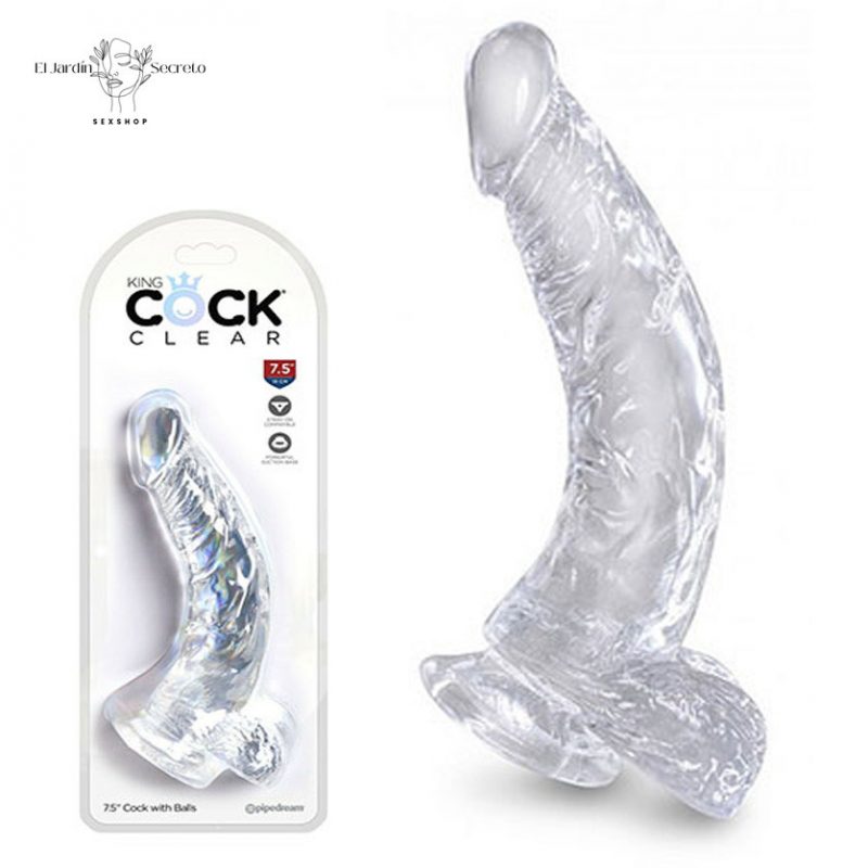 Dildo 19cm Curvo Realista Transparente King Cock Punto G y Próstata