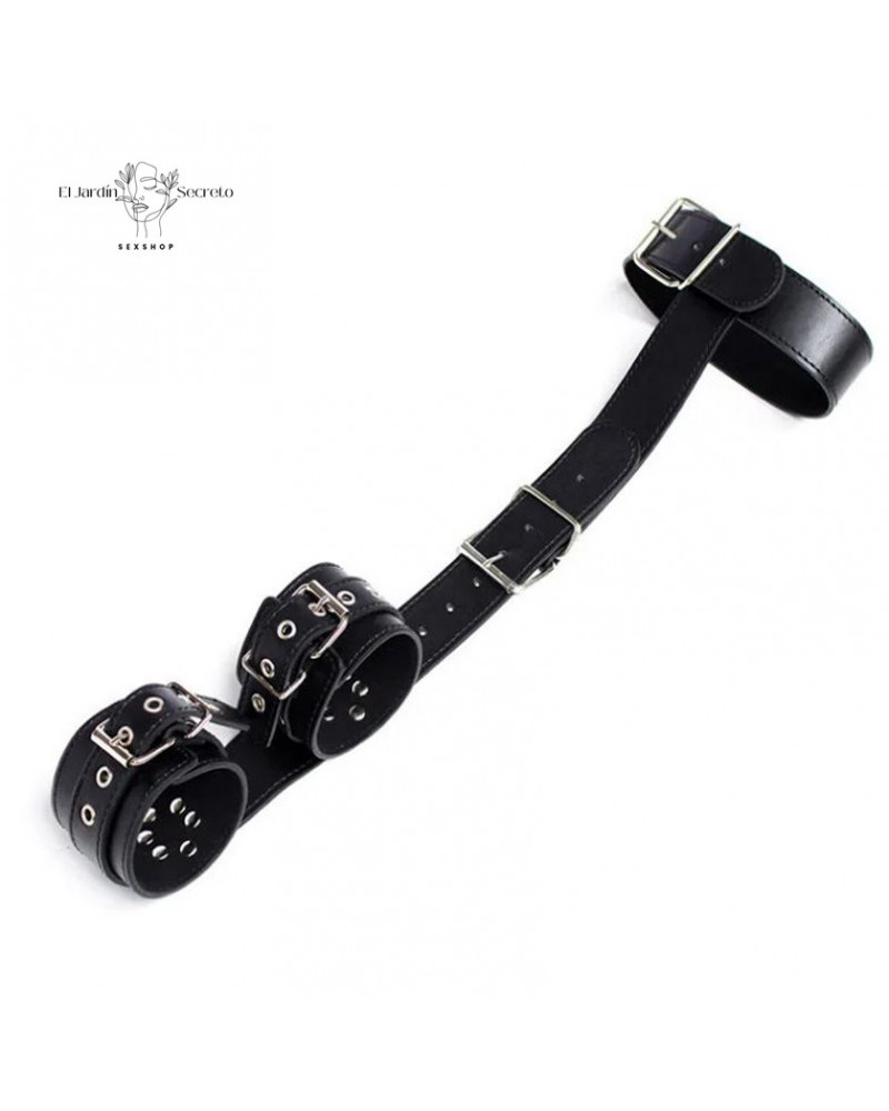collar con esposas arnes negro sometimiento y restriccion bdsm