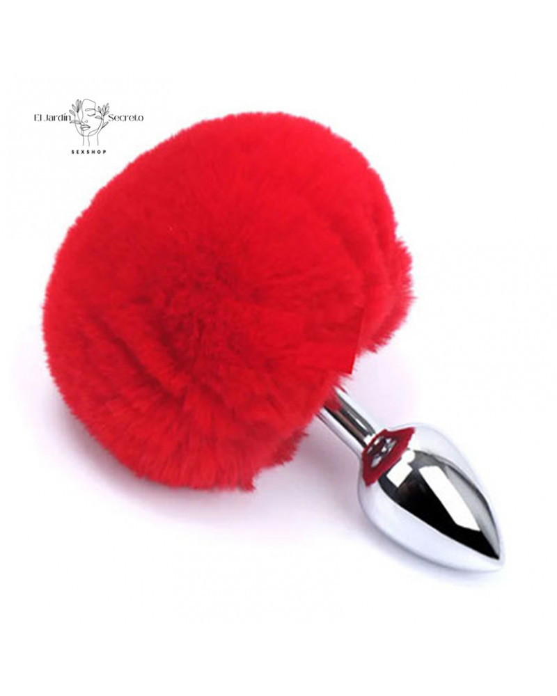 Plug Anal 7cm con Colita de Conejo Rojo Plug metálico BDSM 3 plug anal 7cm con colita de conejo rojo plug metalico bdsm
