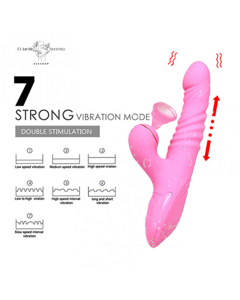 vibrador 24cm punto g y succionador de clitoris retractil efecto calor