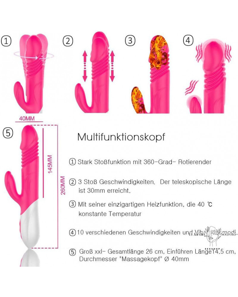 Vibrador FOX T1 con Calefacción, Giro, Empuje y Estimulador Clitorial 9 Vibrador FOX T1 con Calefacción, Giro, Empuje y Estimulador Clitorial