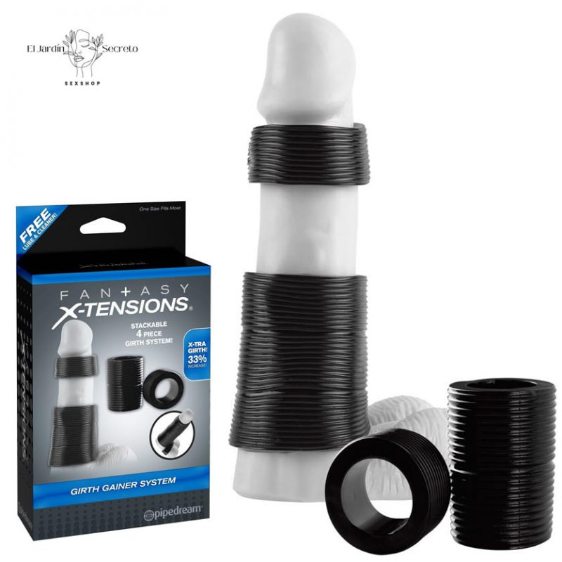 Set Anillos Para Pene Erección Firme Girth Gainer System Black Pipedream