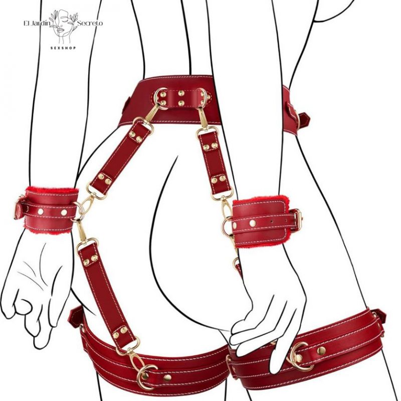 Kit Arnés de Cintura Rojo Bondage BDSM con Restricciones Ajustables