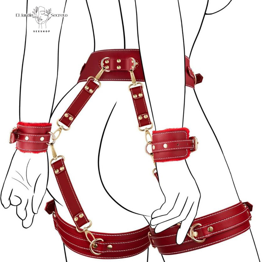 Kit Arnés de Cintura Rojo Bondage BDSM con Restricciones Ajustables 1 Kit Arnés de Cintura Rojo Bondage BDSM con Restricciones Ajustables