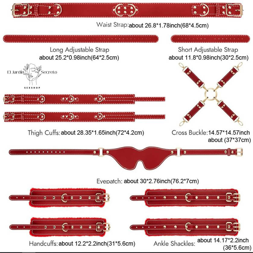 Kit Arnés de Cintura Rojo Bondage BDSM con Restricciones Ajustables 3 Kit Arnés de Cintura Rojo Bondage BDSM con Restricciones Ajustables