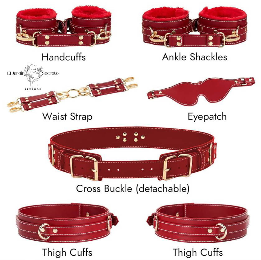 Kit Arnés de Cintura Rojo Bondage BDSM con Restricciones Ajustables 4 Kit Arnés de Cintura Rojo Bondage BDSM con Restricciones Ajustables