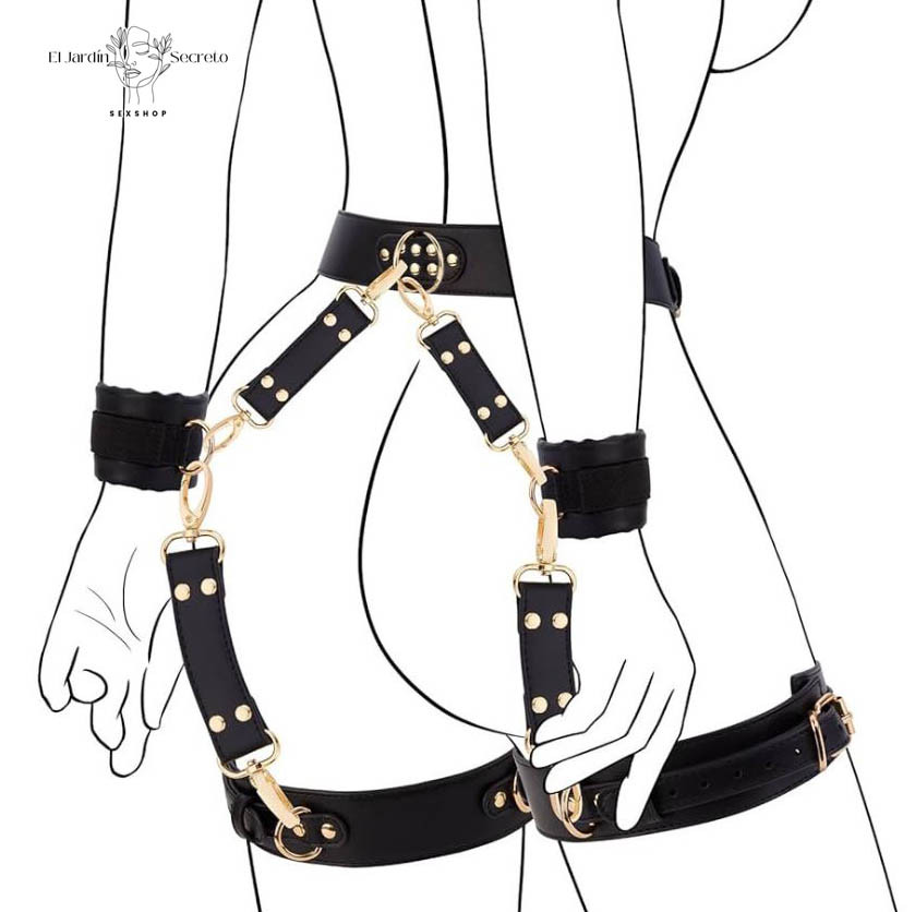 Kit Arnés de Cintura Negro Bondage BDSM con Restricciones Ajustables 1 Kit Arnés de Cintura Negro Bondage BDSM con Restricciones Ajustables