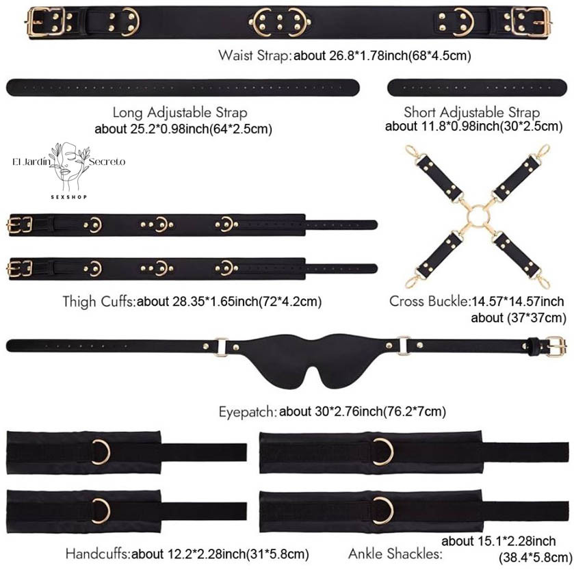 Kit Arnés de Cintura Negro Bondage BDSM con Restricciones Ajustables 3 Kit Arnés de Cintura Negro Bondage BDSM con Restricciones Ajustables
