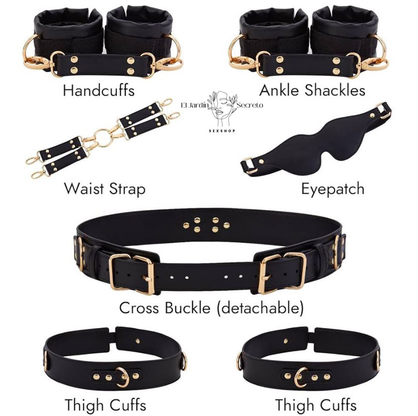 Kit Arnés de Cintura Negro Bondage BDSM con Restricciones Ajustables 4 Kit Arnés de Cintura Negro Bondage BDSM con Restricciones Ajustables