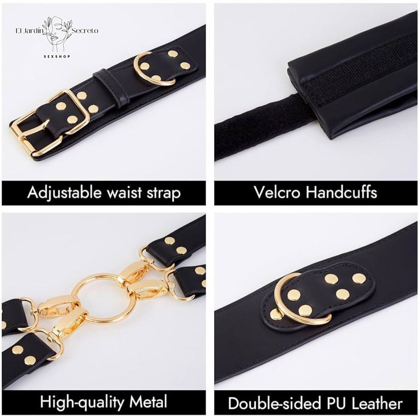 Kit Arnés de Cintura Negro Bondage BDSM con Restricciones Ajustables 5 Kit Arnés de Cintura Negro Bondage BDSM con Restricciones Ajustables