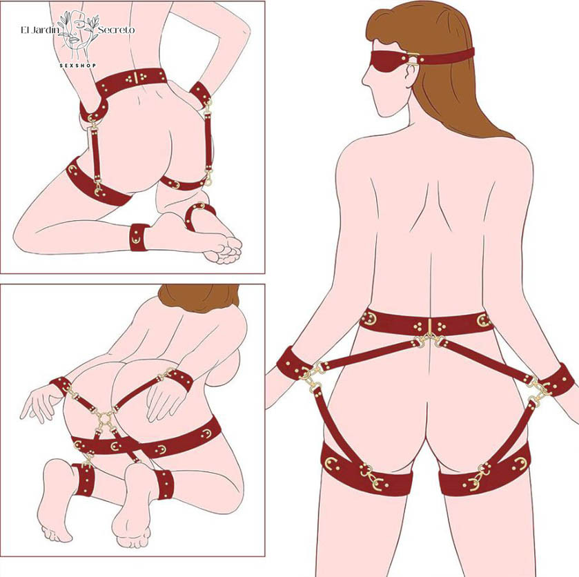Kit Arnés de Cintura Negro Bondage BDSM con Restricciones Ajustables 7 Kit Arnés de Cintura Negro Bondage BDSM con Restricciones Ajustables