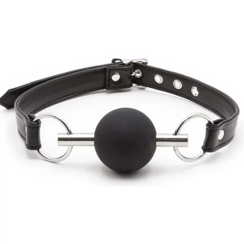Mordaza BDSM con Bola Negra de Silicón y Varilla Metálica Ajustable