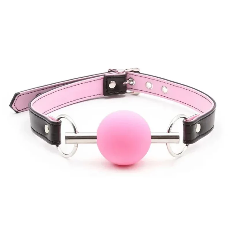 Mordaza BDSM con Bola Rosa de Silicón y Varilla Metálica Ajustable