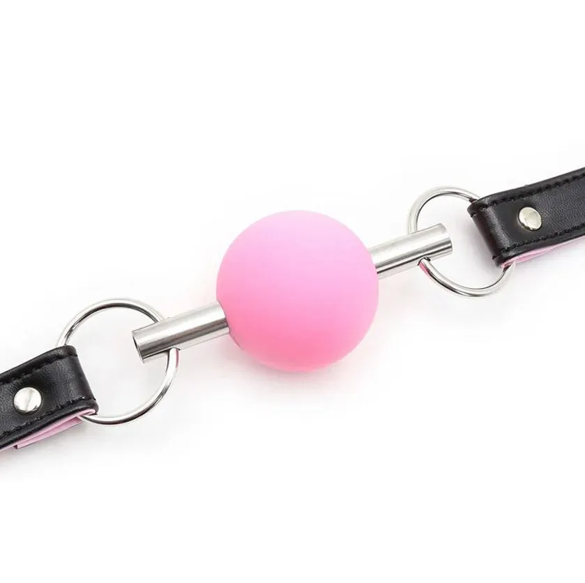 Mordaza BDSM con Bola Rosa de Silicón y Varilla Metálica Ajustable