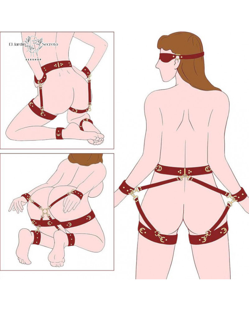 Kit Arnés de Cintura Negro Bondage BDSM con Restricciones Ajustables 9 Kit Arnés de Cintura Negro Bondage BDSM con Restricciones Ajustables