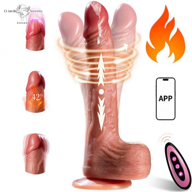 Vibrador Realista 6 en 1 con App y Empuje Placer Anal y Vaginal y Calor