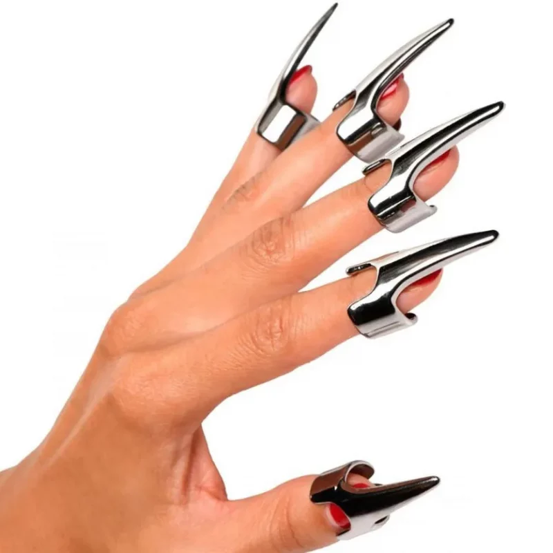 Kit de 5 Garras Plateada BDSM de Acero Inoxidable Fetiche Premium