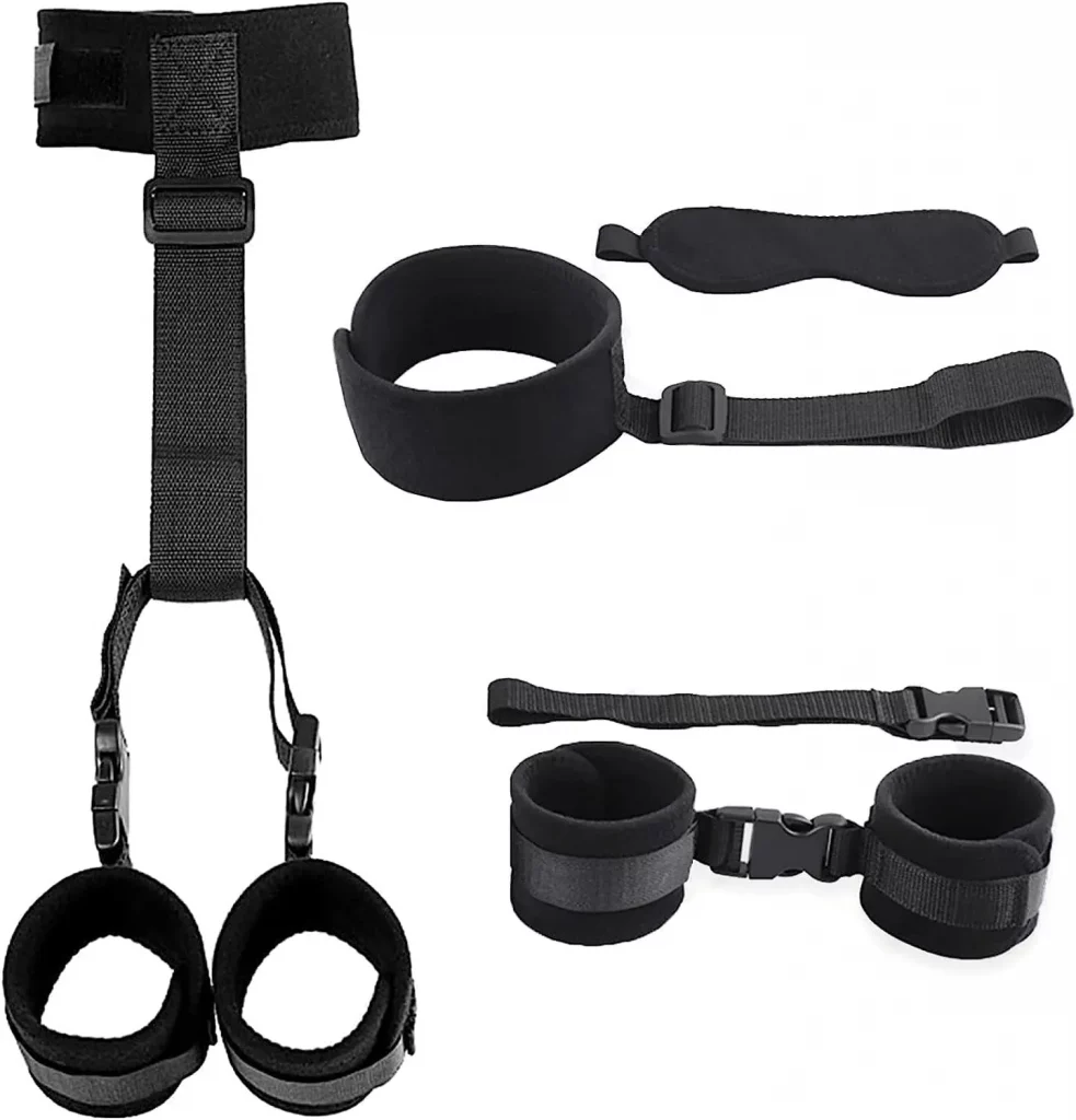 Sujetador Kit BDSM de Cuello a Muñeca Ajustable con Esposas y Antifaz